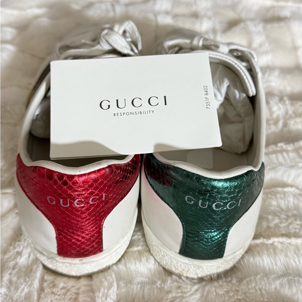 Gucci White Sneakers with Red and Green Accents